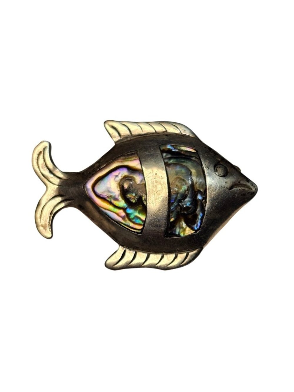 (708) Vintage Sterling Silver Fish Brooch Abalone Inlay Signed Taxco Mexico